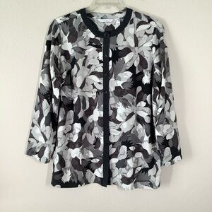 ISAAC MIZRAHI Floral Blouse 18W Button Up Tunic Long Sleeve Black Office Career